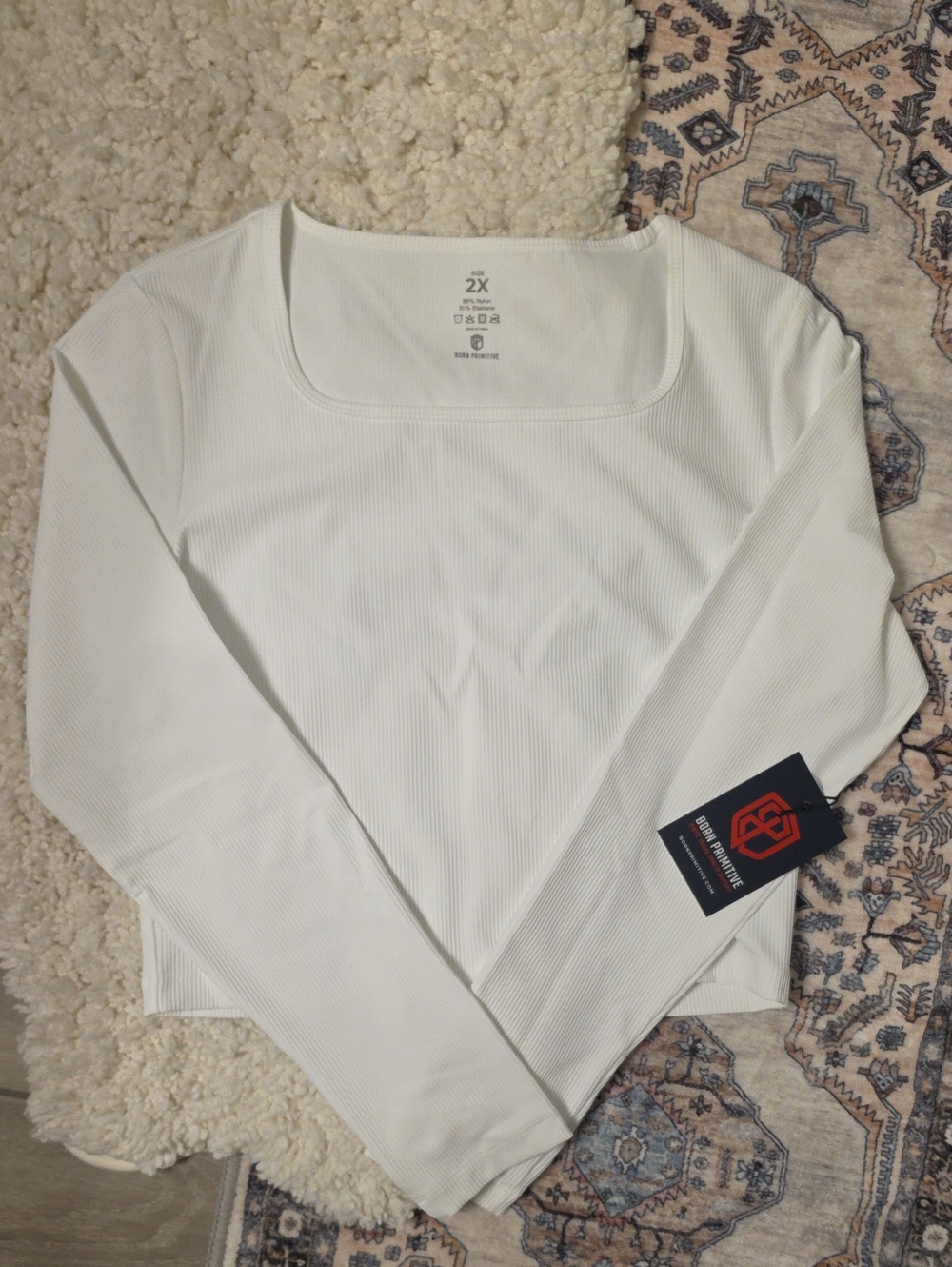 Born Primative Long-Sleeve Square Neck Ribbed Top - White
